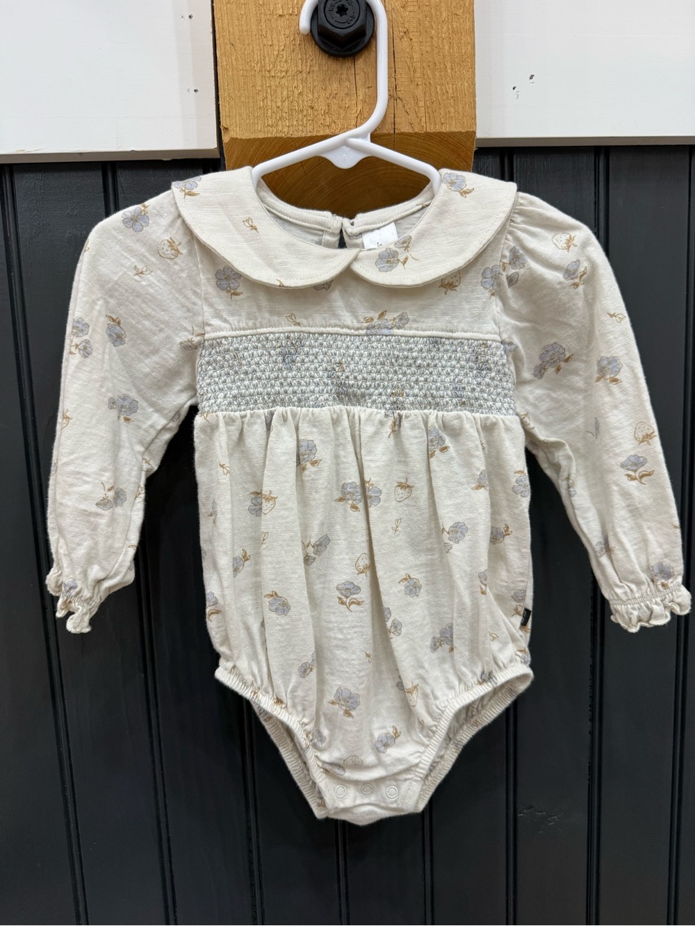 Cream Floral Smocked Baby One-Piece Bodysuit